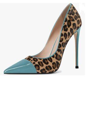FSJ Teal Sexy Leopard Printed Dress Shoes Pointy Toe High Heels Stilettos Pumps